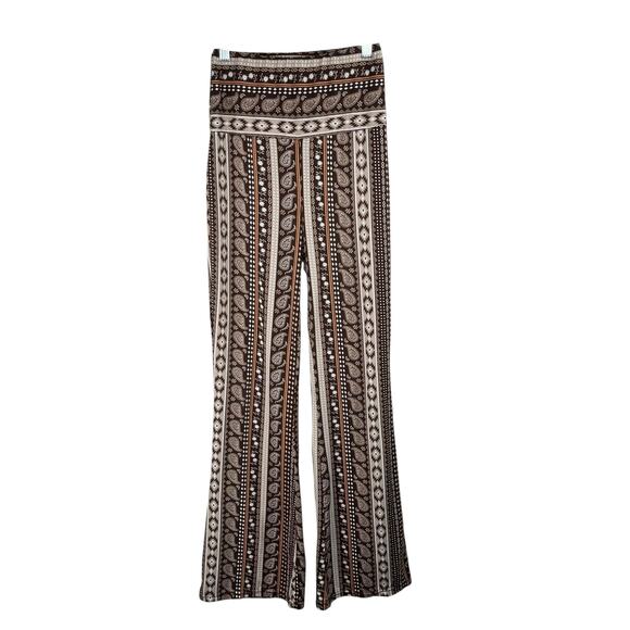 shosho Pants - Shosho Brown Aztec Paisley Floral Stripe Flared T-Shirt Legging Pants Small